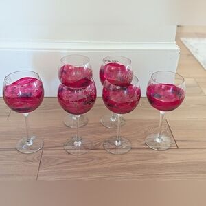 (6) Mouthblown EUROGLASS Milano Romania Stained Fused Crystal Balloon Wine Glass